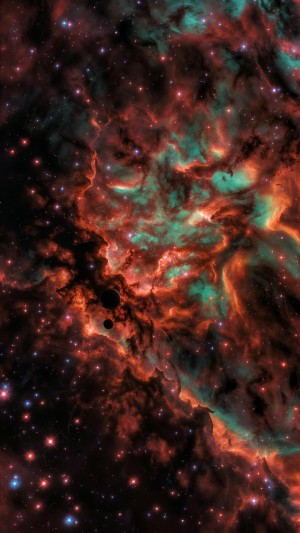 Vibrant celestial nebula with swirling star clusters